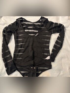 Fashion Nova Black Sheer Striped Long Sleeve Bodysuit